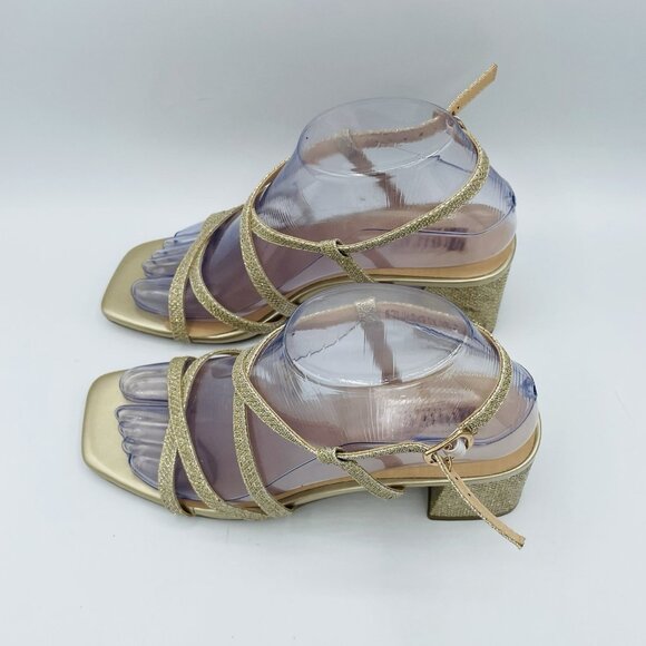 D!D!FU Shoes Womens Size 7 Gold Glitter Ankle Strap Block High Heels Sandals - Picture 6 of 11